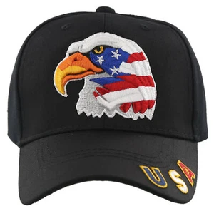 NEW! EAGLE FLAG BIG HEAD USA BALL CAP HAT BLACK - Picture 1 of 4