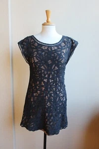 Hazel Anthropologie Antique Cotton lace illusion Sexy Mini Dress Gothic M - Picture 1 of 3