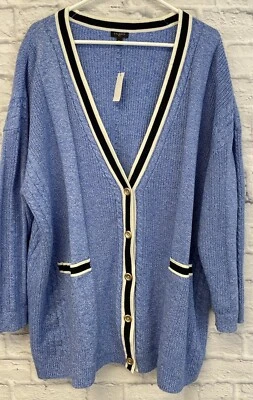 new Talbots Cardigan Sweater womens sz 3X boyfriend blue cable knit vneck - Image 1 of 4