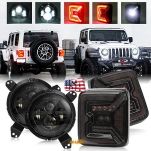 2018-2025 For Jeep Wrangler JL JLU Combo Led Headlights + Smoke Tail Lights Kits - Picture 1 of 12