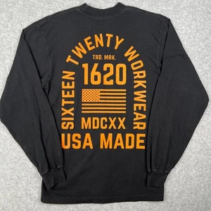 1620 Workwear USA Made Graphic Shirt Long Sleeve Small Mens Black Cotton - Picture 1 of 6
