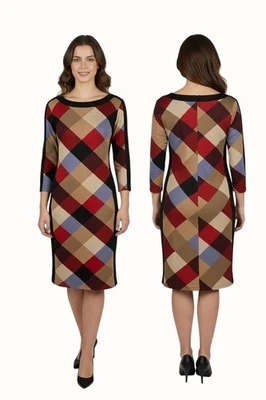 Nine West Womens Black Geometric Plaid Sheath Dress Size 10 Quarter Sleeve Midi - image 1 of 4