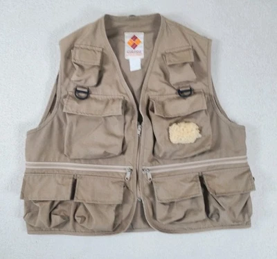 Chaleco de pesca con mosca Colombia de colección años 80 para hombre grandes bolsillos caqui utilitario al aire libre  Foto 1 de 4