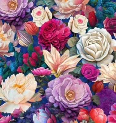 "Night Garden" Flowers, Flower, Floral Fabric! 1yd•BTY•100% Cotton•STUNNING! - Image 1 of 4