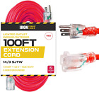 100 Ft Lighted Extension Cord - 14/3 SJTW Heavy Duty Red Outdoor Extension Cable
