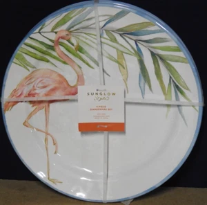 4 Flamingo Palm Melamine Dinner Plates 11" Coastal Tiki Bar Tropical NEW - Picture 1 of 4