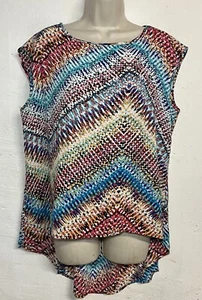 Cupio Large Blouse Colorful Cap Sleeve Scoop Neck Hi Lo Hem Tunic Top - Picture 1 of 6