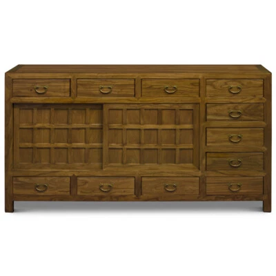 Vendedor de EE. UU. - Aparador Tansu asiático de madera de olmo de nogal claro Foto 1 de 4