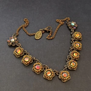 Michal Negrin Necklace Watermelon Rainbow Crystals Romantic Early VTG Floral 15" - Picture 1 of 20