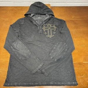 Affliction Hoodie Mens Large Gray Lightweight Long Sleeve Cross Henley - Picture 1 of 16