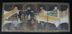 Antique Japan folding screen painting small byobu hand craft 1800 - Picture 1 of 11