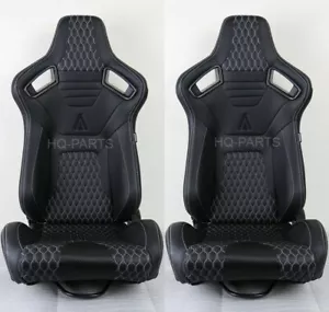 2 X TANAKA UNIVERSAL PREMIUM BLACK CARBON PVC LEATHER RACING SEAT + WHITE STITCH - Picture 1 of 9