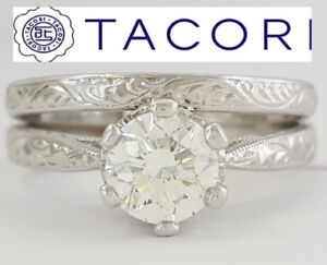 TACORI 10018 1 ct Platinum Round Diamond Engagement Wedding Ring Set GIA H / VS1