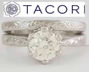 TACORI 10018 Platinum Round Diamond Engagement Wedding Ring Set 1 ct GIA H / VS1 - Picture 1 of 12