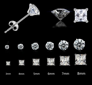 Solid 925 Sterling Silver Stud Earrings Cubic Zircon Crystal Stud Earrings - Picture 1 of 8