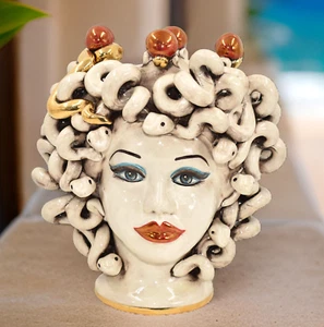 Scultura Testa di Medusa in Ceramica Donna Arredo Mare Artigianale Mitologia "" - Picture 1 of 6