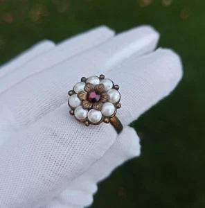 Michal Negrin Ring White Pearl Flower Romantic With Canary Swarovski Crystal - Picture 1 of 19