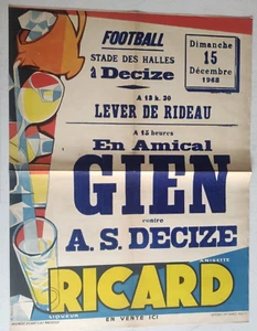 affiche ancienne - football RICARD 1968 - GIEN - A.S Decise - Picture 1 of 1