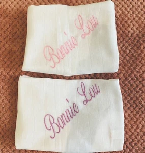 Personalised embroidered baby muslin square cloth X2 In White,pink Or Blue ❤️ - Picture 1 of 2