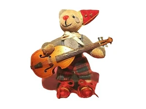 Mini Pet antico peluche orsetto musicista con vestito, chitarra in legno.Vintage - Photo 1/5