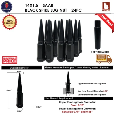 24 PIEZAS TUERCAS SAAB 9-4X 14X1.5 NEGRO BELLOTA ESPIGA + LLAVE Foto 1 de 3