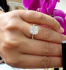 Cushion And Round Moissanite Engagement Ring Halo 14K Solid Yellow Gold 2.50ctw - Picture 1 of 9