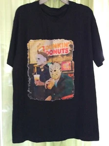 Men's Sz XL Dunkin’ Donuts Michael Myers Jason Voorhees Black T-Shirt Halloween - Picture 1 of 6