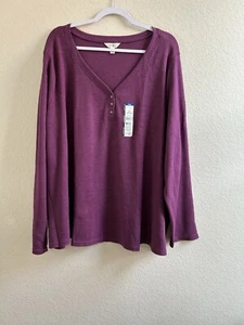 Top Henley Terra & Sky para mujer Plus manga larga ciruela viva gofre talla 4X pecho 62" - Imagen 1 de 17