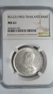 Thailand 1 Baht, RS 122 / 1903, NGC MS 61 - Picture 1 of 4