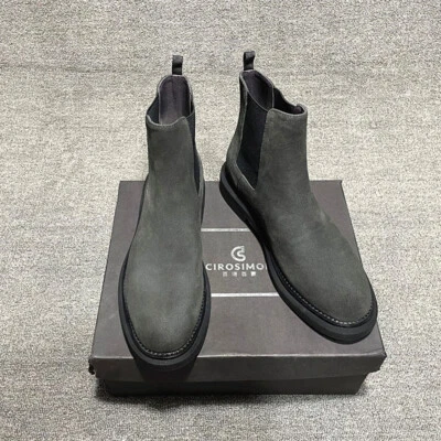 Botas Chelsea British Pull on para Hombres al Tobillo Cuero Gamuza Real Punta Redonda Color Gris Foto 1 de 4