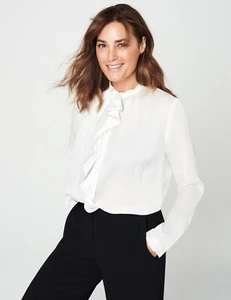 WINSER LONDON Blouse 16 Ivory Silk Ruffle Long Sleeves - Picture 1 of 24