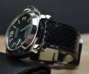 CORREA RELOJ GENUINA PIEL SERPIENTE PITON NEGRO BRILLO APTA PANERAI ETC MA STRAP - Imagen 1 de 12