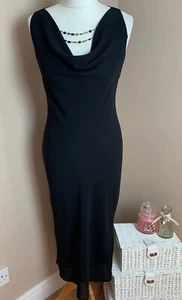 Vintage 90s Slinky Black Bias Cut Dress With Bead Detail - Size 10 - Evening - Picture 1 of 5