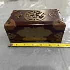 Rare Vintage Rosewood Chinese Jewelry Box with Brass Accents