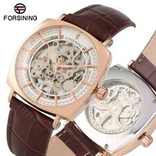 FORSINING Mens Automatic Watch Leather Strap Skeleton Dial Wristwatch Luxury