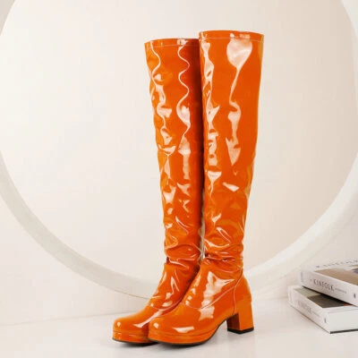 Women's Over the Knee Boots Zipper Halloween Costume Party Patent Leather Shoes - Image 1 of 4