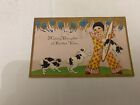 1931 Happy Easter Postcard Art Deco Clown with Rabbits Jumping Through Hoop