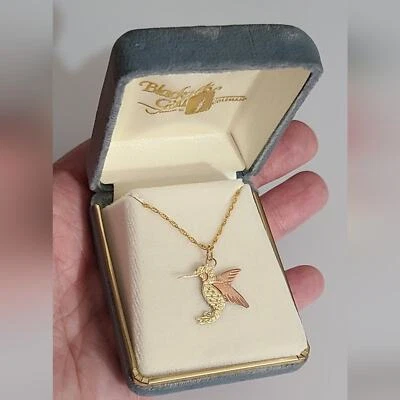 Vintage 10k gold hummingbird necklace C.CO black hills gold yellow rose gold vtg - Image 1 of 4
