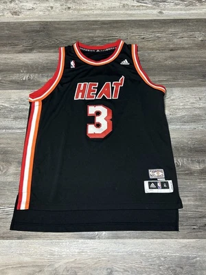 Vintage Y2K Adidas 3 Stripe HWC NBA Miami Heat Dwayne Wade Black Jersey L READ - Image 1 of 4