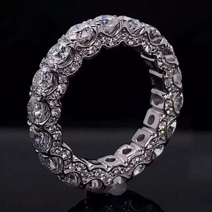 Full Eternity Wedding Band 5Ct Round Cut Created Diamonds 14K White Gold Finish - Picture 1 of 11