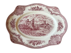 Johnson Brothers Old Britain Schlösser Platte rosa, rot & weiß gewellte Kanten - Bild 1 von 3