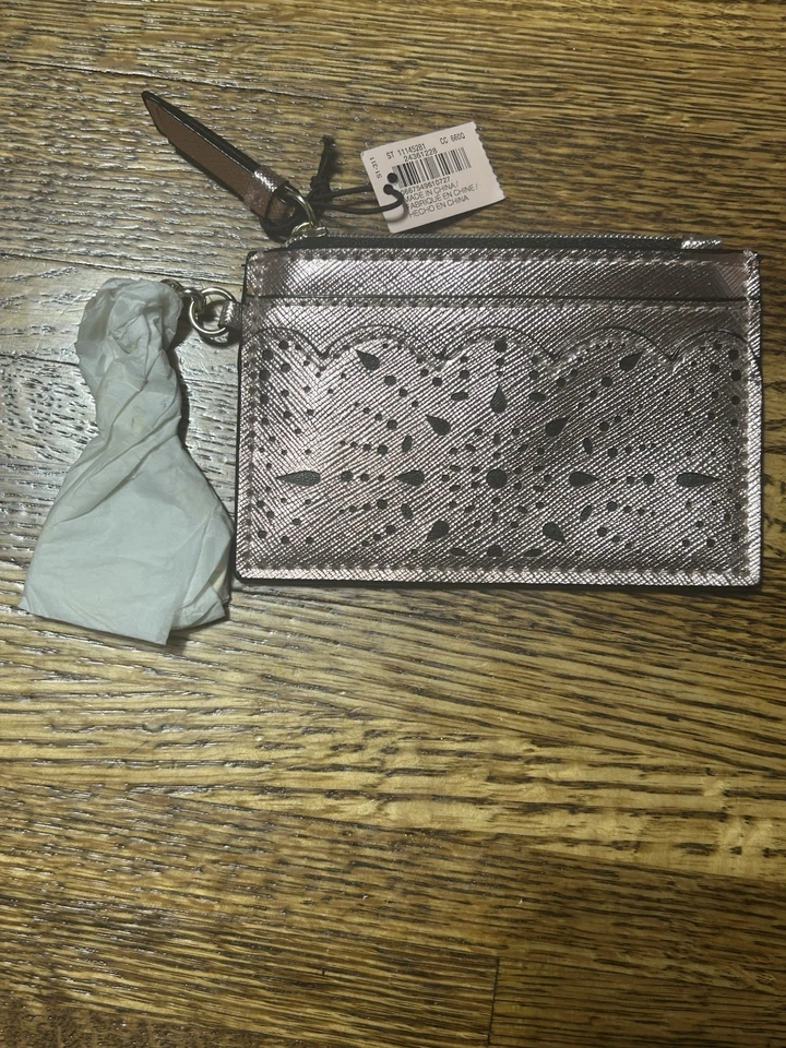 Victoria's Secret Laser Cut Rose Gold ID Card Holder Case Keychain Coin Purse