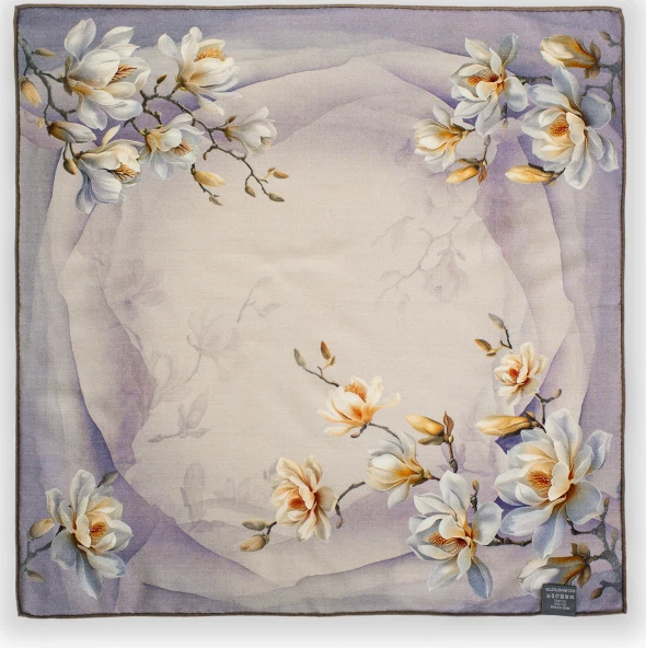 Pañuelo bufanda 70 % cachemir 30 % seda 26"" cuadrado rosa estampado de flores chal envolvente Foto 1 de 2