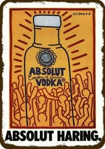 1986 ABSOLUT VODKA KEITH HARING Art Vintage Look *DEKORATIVE REPLIKA METALLSCHILD* - Bild 1 von 1