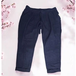Motherhood Maternity Navy Blue Casual Cargo Pants Linen Blend Elastic WaistL - Picture 1 of 9