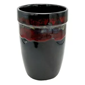 Wine Cooler Utensil Holder 8" Black Red Brown Studio Pottery Drip Glaze Ceramic - Picture 1 of 7