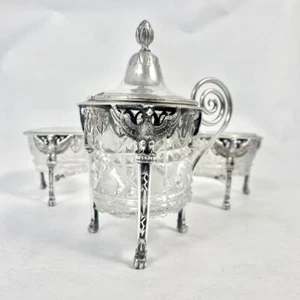Antique Solid Silver Cut Crystal Two Salts And A Mustard Pot Paris 1798-1809 - Picture 1 of 12