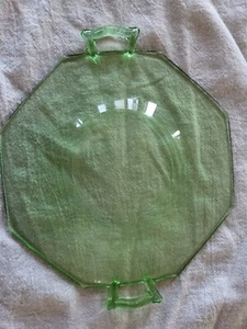 Octagon Green Depression Glass 6.5" Plate With Handles - Picture 1 of 3