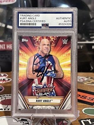 Kurt Angle Signed 2018 Topps Summer Slam Card PSA Encapsulated/Slabbed WWE HOF - Image 1 of 2