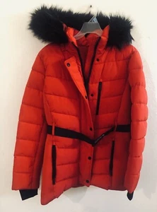 London Fog Damen Mantel Rot & Schwarz L Stepp Puffer Kunstfell Kapuze Jacke - Bild 1 von 12